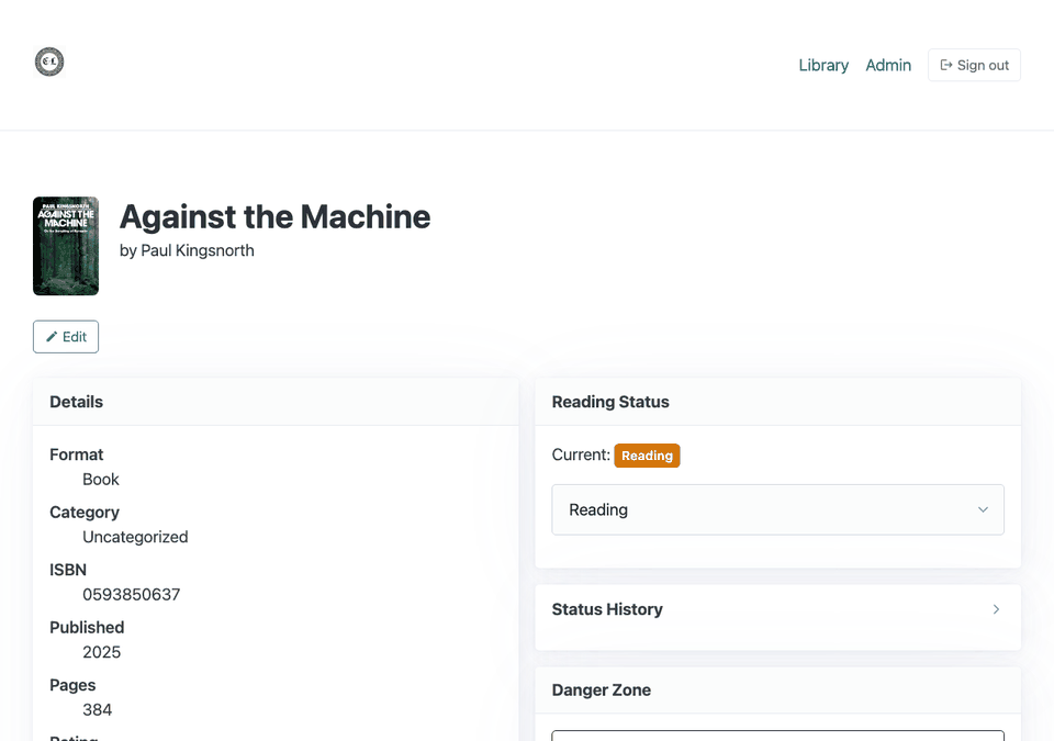 Viewing reading history, metadata, and edit controls